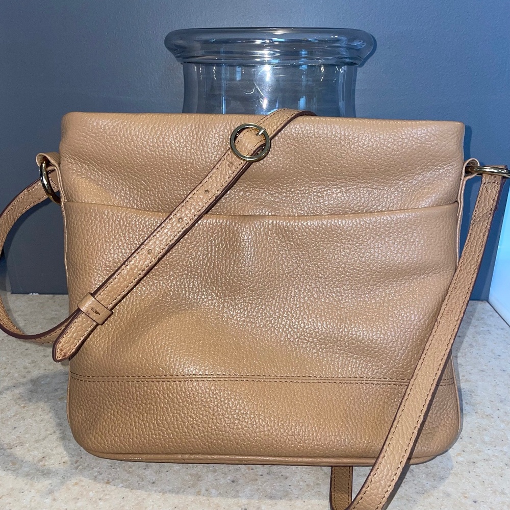 Corder London Ada Messenger Bag Pebble Leather Tan Gold Hardware Adjustable